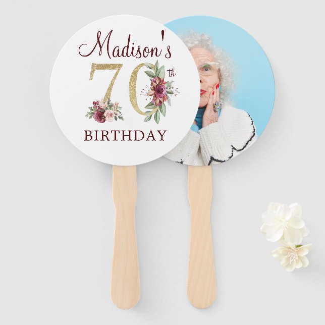 Luxury 70th Birthday Photo Hand Fan (Front and Back)