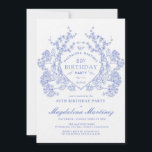 LUXURY 80th Birthday Vintage Blue Floral Crest Invitation<br><div class="desc">An elegant French vintage blue floral crest takes center stage on this timeless birthday invitation. Ornate,  formal and very feminine will make any birthday lady feel very special. Coordinating party supplies are available.</div>