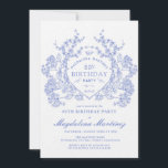LUXURY 80th Birthday Vintage Blue Floral Crest Invitation<br><div class="desc">An elegant French vintage blue floral crest takes center stage on this timeless birthday invitation. Ornate,  formal and very feminine will make any birthday lady feel very special. Coordinating party supplies are available.</div>