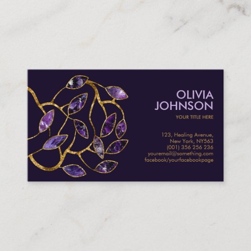 Luxury Abstract Amethyst Leaves Branch Business Card