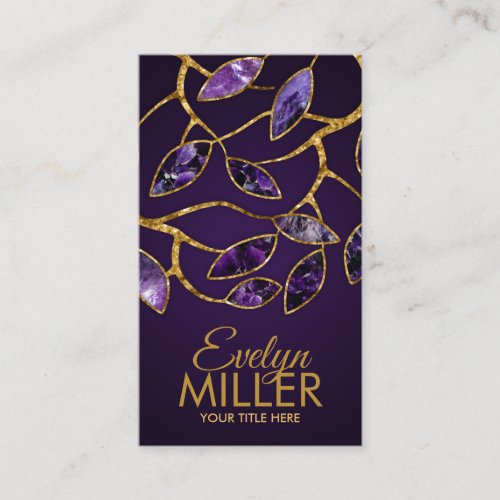 Luxury Abstract Amethyst Leaves Branch Business Card