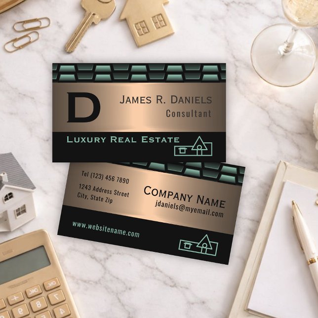 Luxury Abstract Black Green Red Copper Metallic Business Card (Creator Uploaded)