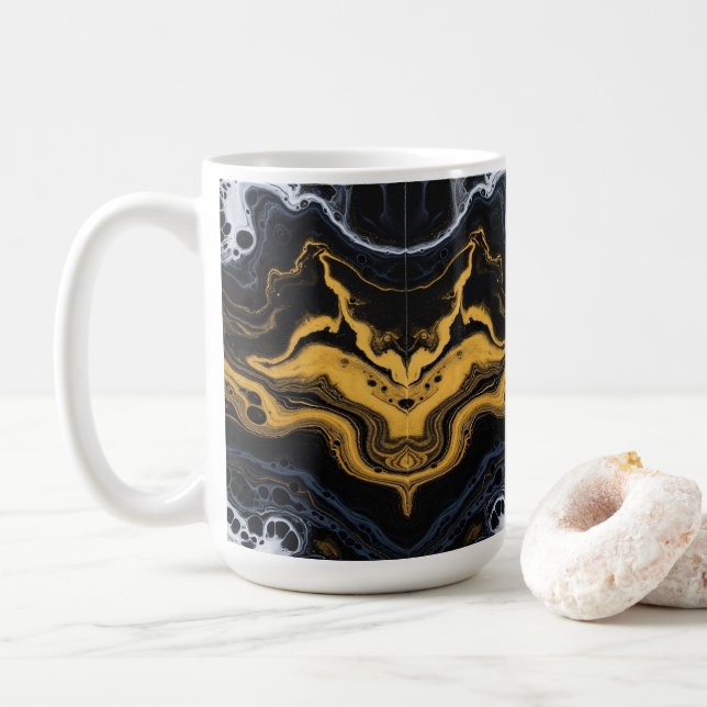 Luxury Abstract Coffee Mugs – Black, Gold & White  (With Donut)