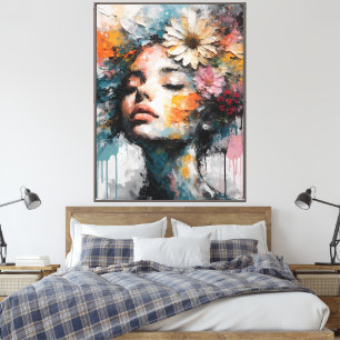 Luxury Abstract Floral Woman Portrait Wall Art