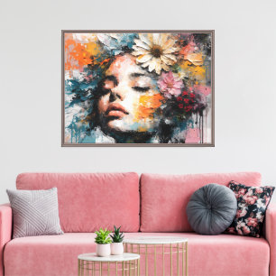 Luxury Abstract Floral Woman Portrait Wall Art  
