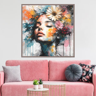 Luxury Abstract Floral Woman Portrait Wall Art