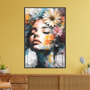Luxury Abstract Floral Woman Portrait Wall Art