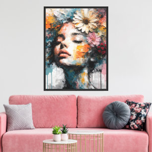 Luxury Abstract Floral Woman Portrait Wall Art