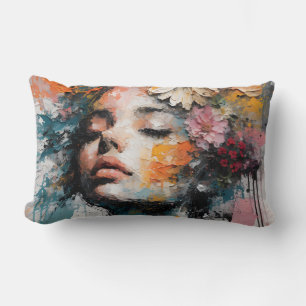 Luxury Abstract Floral Woman Portrait Wall Art Lumbar Pillow