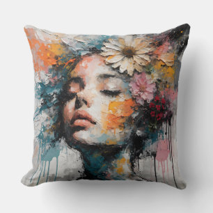 Luxury Abstract Floral Woman Portrait Wall Art Throw Pillow
