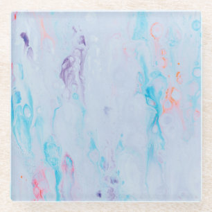 Luxury Abstract Fluid Agate Stone & Crystal Textur Glass Coaster