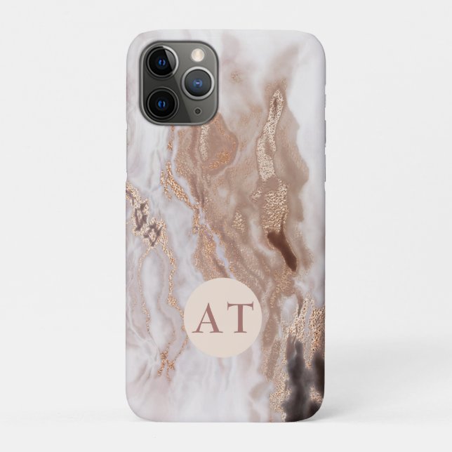 Luxury Abstract Gold Marble Pattern Monogram Case-Mate iPhone Case (Back)