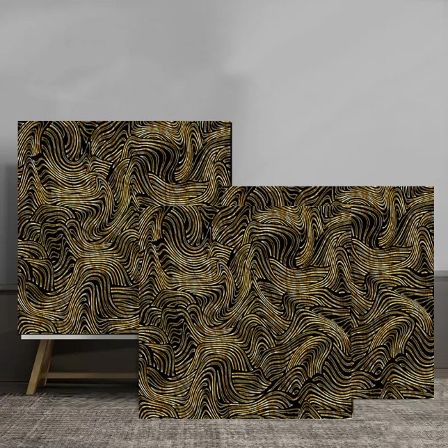 Luxury Abstract Gold Wave Line Pattern Ceramic Tile (Creator Uploaded)