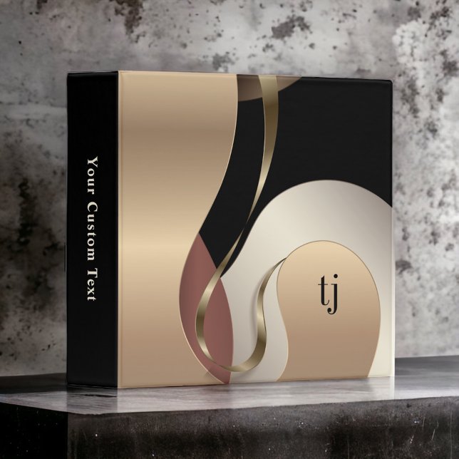 Luxury Abstract Metallic Pattern with Monogram 3 Ring Binder (A sleek design to personalize with your monogram initials or other text.)