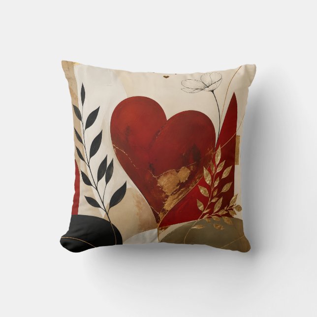 Luxury Abstract Red Heart Pillow (Front)