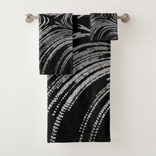 Luxury Abstract Silver on Black pattern Bath Towel Set