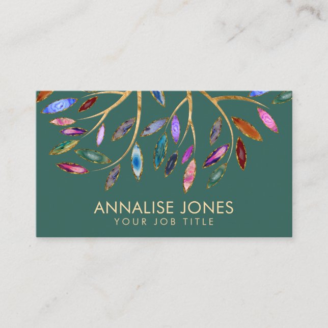 Luxury Abstract  Tree Colorful Geode Leaves Business Card (Front)