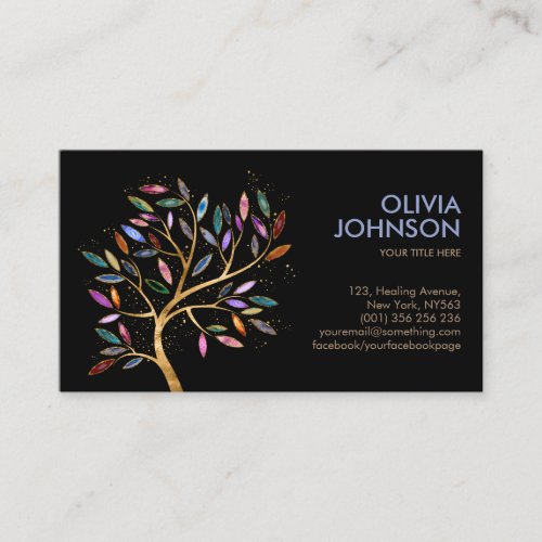 Luxury Abstract Tree Colorful Geode Leaves Business Card