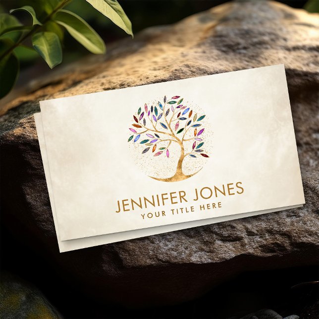 Luxury Abstract  Tree Colorful Geode Leaves Business Card (Creator Uploaded)