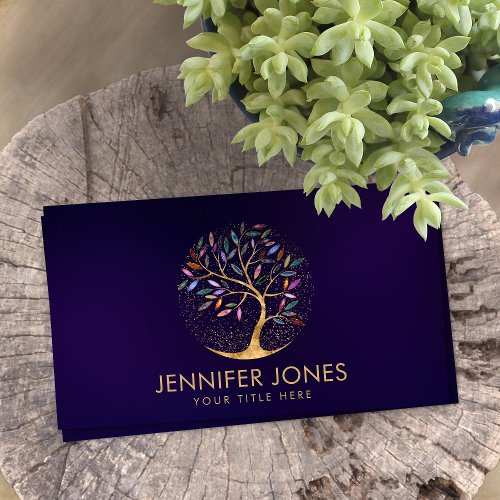 Luxury Abstract  Tree Colorful Geode Leaves Business Card