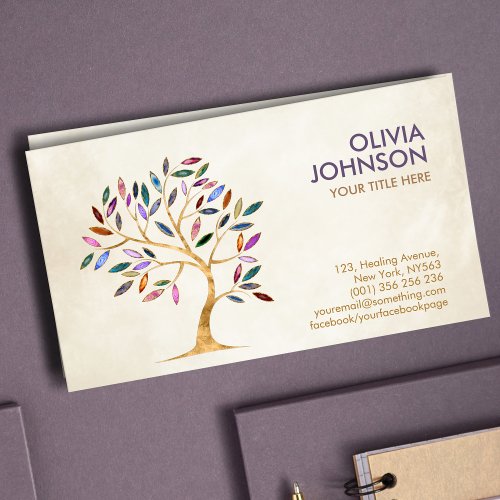 Luxury Abstract  Tree Colorful Geode Leaves Business Card