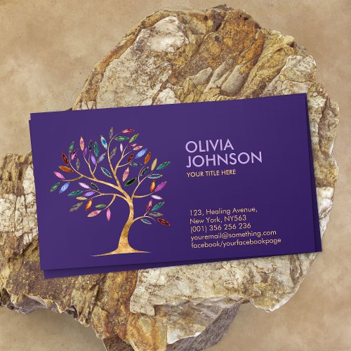 Luxury Abstract  Tree Colorful Geode Leaves Business Card