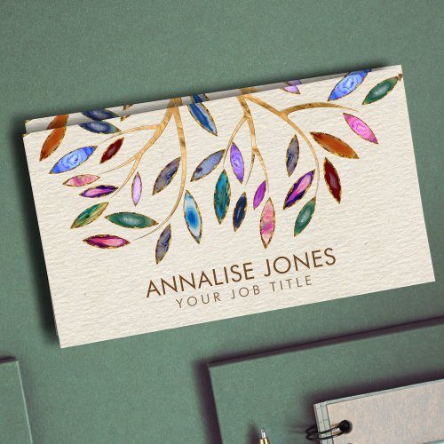 Luxury Abstract  Tree Colorful Geode Leaves Business Card