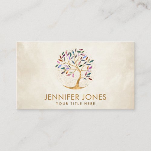Luxury Abstract  Tree Colorful Geode Leaves Business Card
