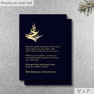Luxury Abstract Tree Navy Blue Gold Foil Holiday Card