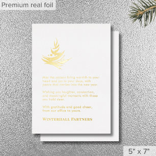 Luxury Abstract Tree White Gold Foil Holiday Card