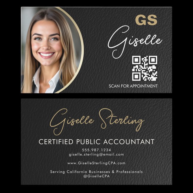 Luxury Accountant CPA QR Code Faux Leather Photo  Business Card (Creator Uploaded)