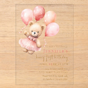 Luxury Acrylic Beary First Birthday Invitation