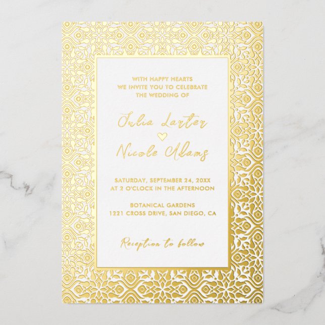Luxury Aesthetic Geometrical Mandala Wedding Foil Invitation (Front)
