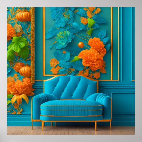 Luxury aesthetic sofa  floral wallcolor green  poster