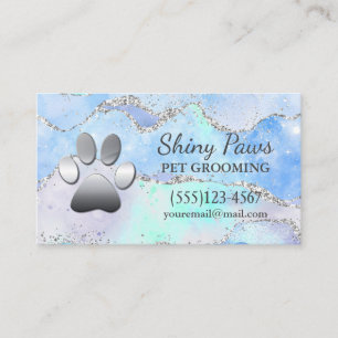 Luxury Agate Glitter Dog Paw Pet Grooming Business Card