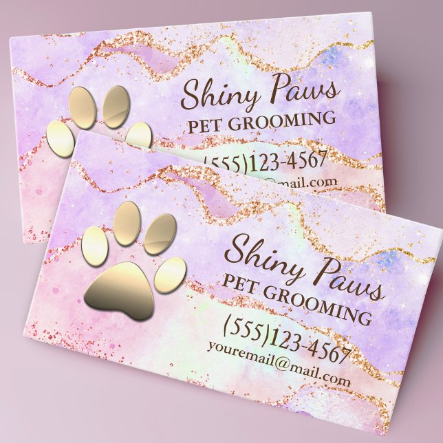 Luxury Agate Glitter Dog Paw Pet Grooming Business Card (Creator Uploaded)