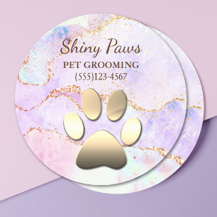 Luxury Agate Glitter Dog Paw Pet Grooming Classic Round Sticker