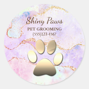 Luxury Agate Glitter Dog Paw Pet Grooming Classic Round Sticker