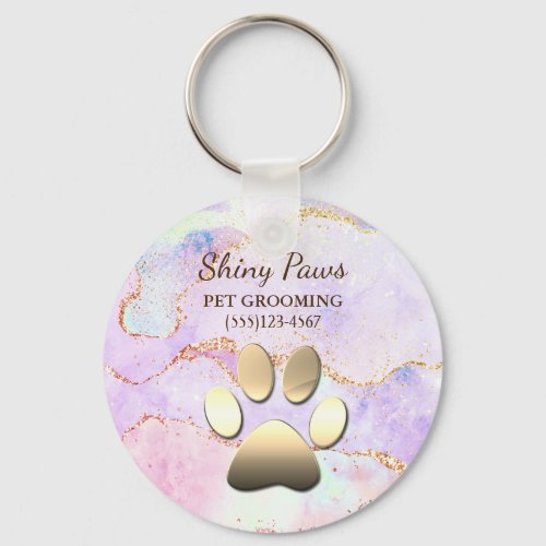 Luxury Agate Glitter Dog Paw Pet Grooming Keychain