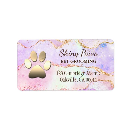Luxury Agate Glitter Dog Paw Pet Grooming Label