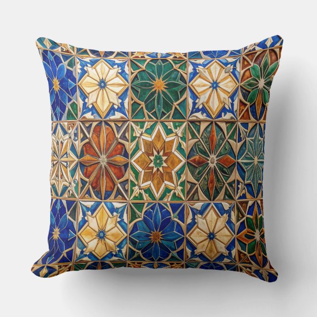 Luxury Algerian Zellig Tile Pattern Prayer Pillow (Front)