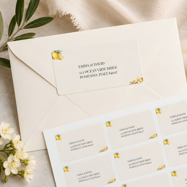 Luxury Amalfi Lemon Address  Label (Part of the Mediterranean style wedding collection address labels)