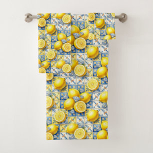 Luxury Amalfi Lemons Diamonds Mediterranean Bath Towel Set