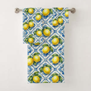 Luxury Amalfi Lemons Diamonds Mediterranean Bath Towel Set
