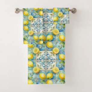 Luxury Amalfi Lemons Diamonds Mediterranean Bath Towel Set