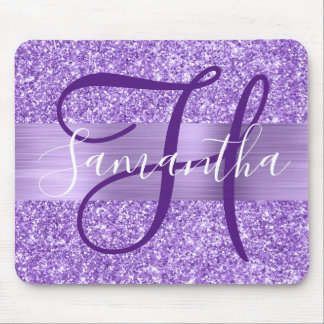 Luxury Amethyst Glitter Personalized Monogram Mouse Pad