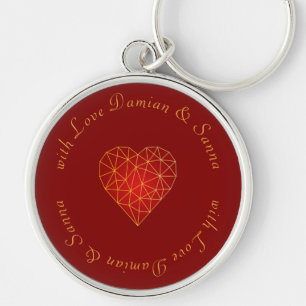 Luxury and modern gold red geometric heart love keychain