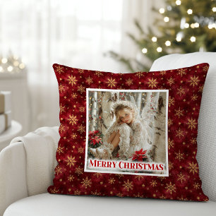 Luxury Angel Red Gold Kids Gift Best Christmas Throw Pillow