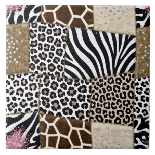 Luxury Animal Print Pink Rhinestone Ceramic Tile