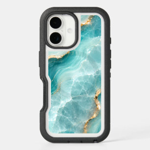 Luxury Aqua Agate Marble with Gold Veins iPhone 16 Case